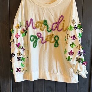 Mardi Gras Sequin Sweatshirt - White